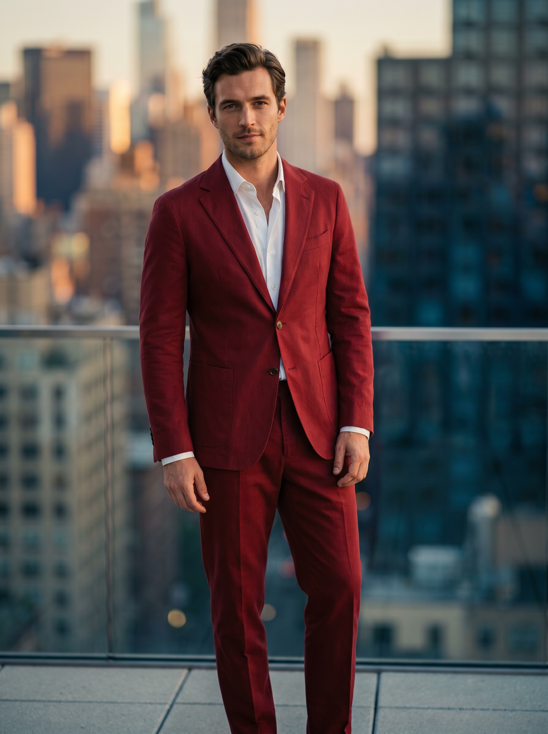 Red Cotton Graduation Suit — Custom Made to Measure - front view