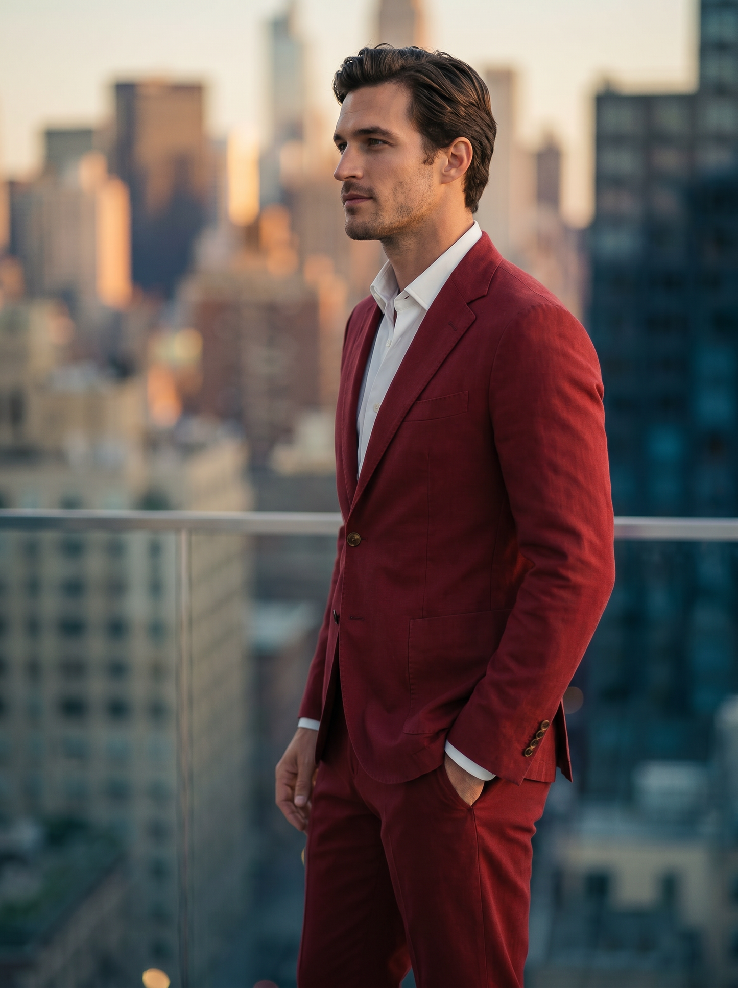 Red Cotton Graduation Suit — Custom Made to Measure - side view