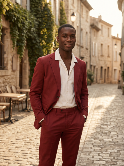 Red Cotton Groomsmen Suit — Custom Made to Measure - front view