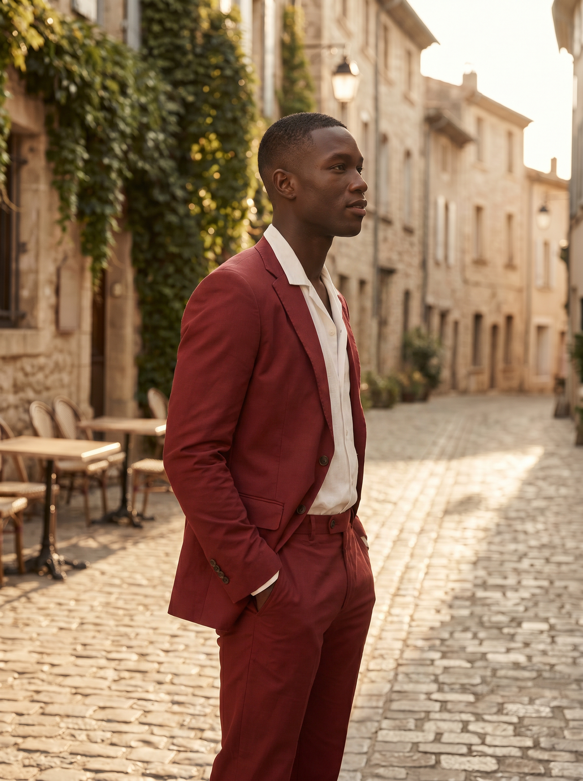 Red Cotton Groomsmen Suit — Custom Made to Measure - side view
