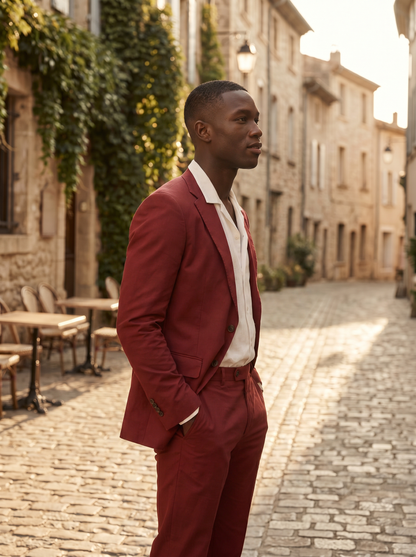 Red Cotton Groomsmen Suit — Custom Made to Measure - side view