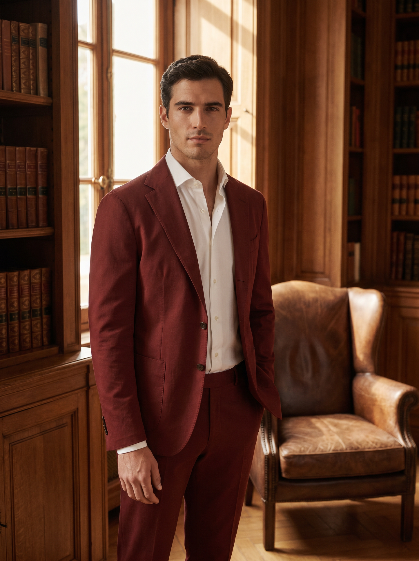 Red Cotton Suit — Custom Made to Measure - front view