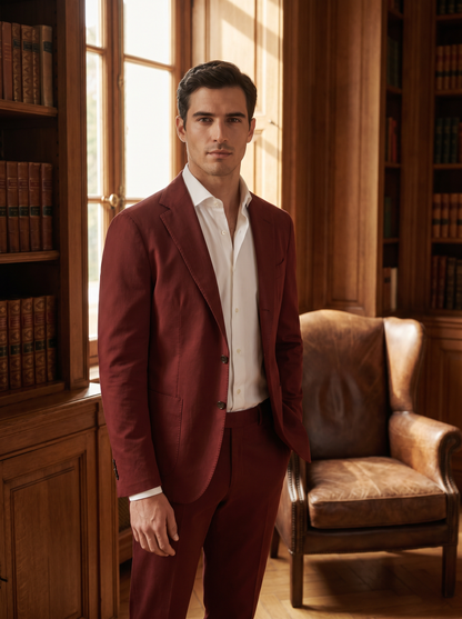 Red Cotton Suit — Custom Made to Measure - front view