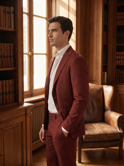 Red Cotton Suit — Custom Made to Measure - side view