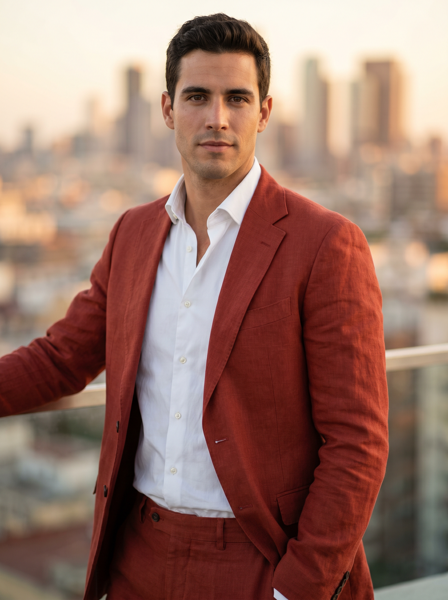 Red Linen Suit — Custom Made to Measure - front view