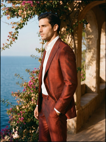 Red Silk Blend Suit — Custom Made to Measure - side view