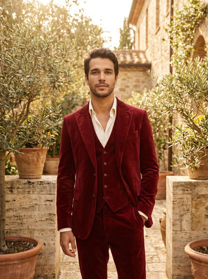 Red Velvet 3-Piece Suit — Custom Made to Measure - front view