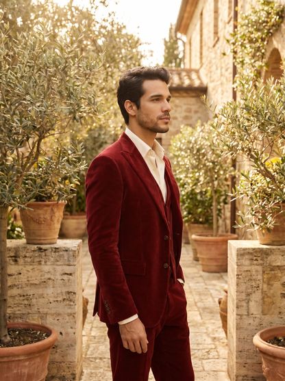 Red Velvet 3-Piece Suit — Custom Made to Measure - side view