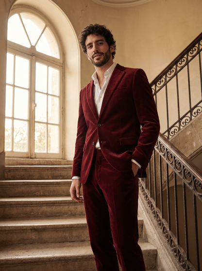 Red Velvet Suit — Custom Made to Measure - front view