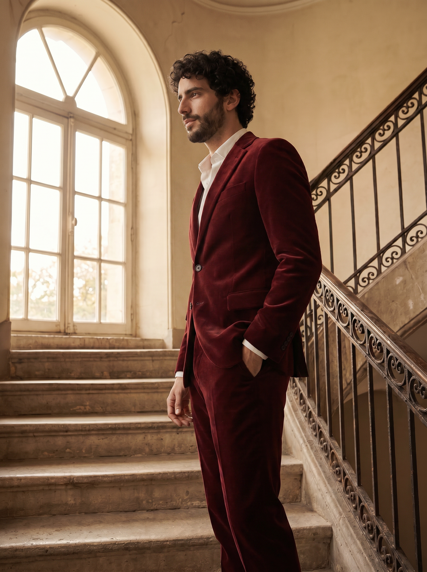 Red Velvet Suit — Custom Made to Measure - side view