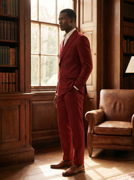 Red Wool Double Breasted Suit — Custom Made to Measure - side view