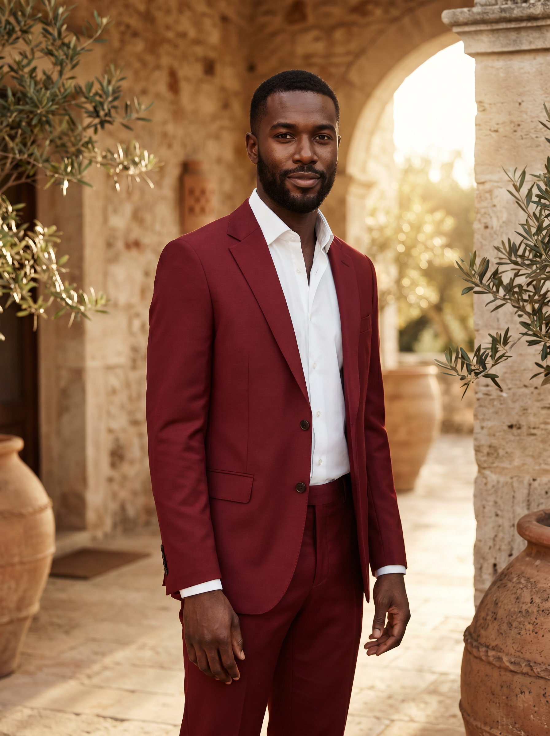 Red Wool Groomsmen Suit — Custom Made to Measure - front view