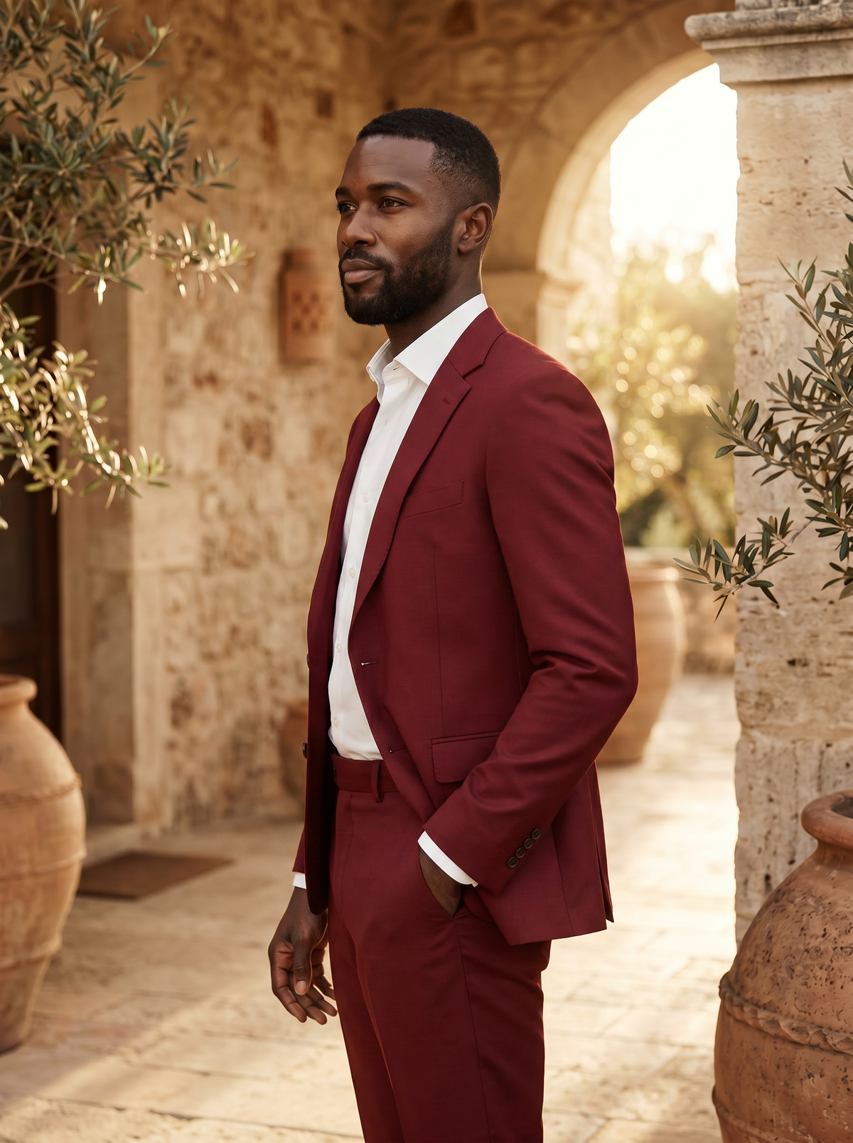 Red Wool Groomsmen Suit — Custom Made to Measure - side view