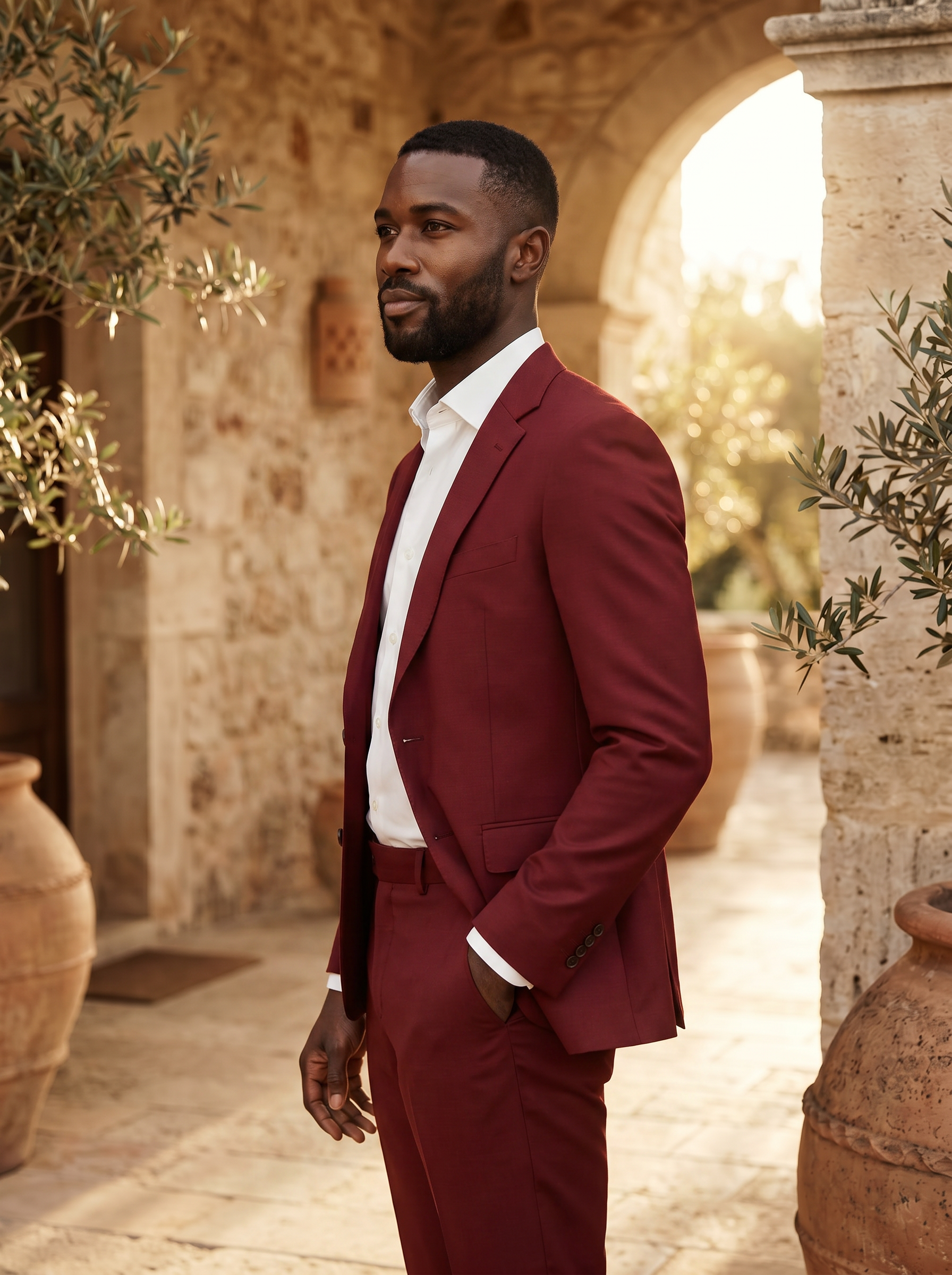 Red Wool Groomsmen Suit — Custom Made to Measure - side view