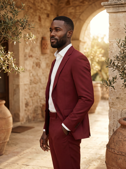 Red Wool Groomsmen Suit — Custom Made to Measure - side view