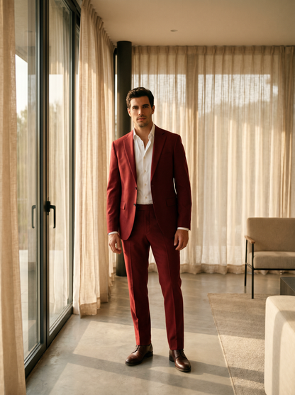 Red Wool Suit — Custom Made to Measure - front view