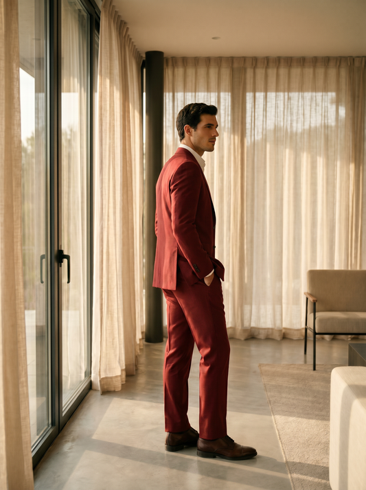 Red Wool Suit — Custom Made to Measure - side view