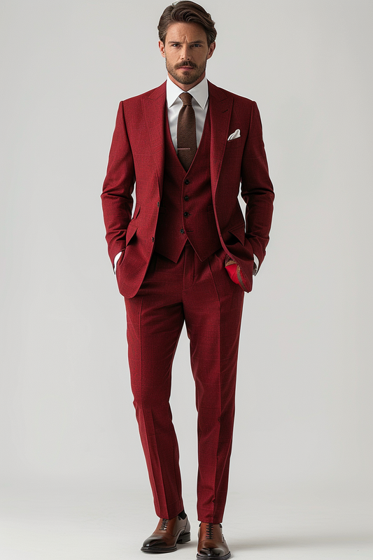 Red Silk Blend Father of the Bride Suit — Custom Made