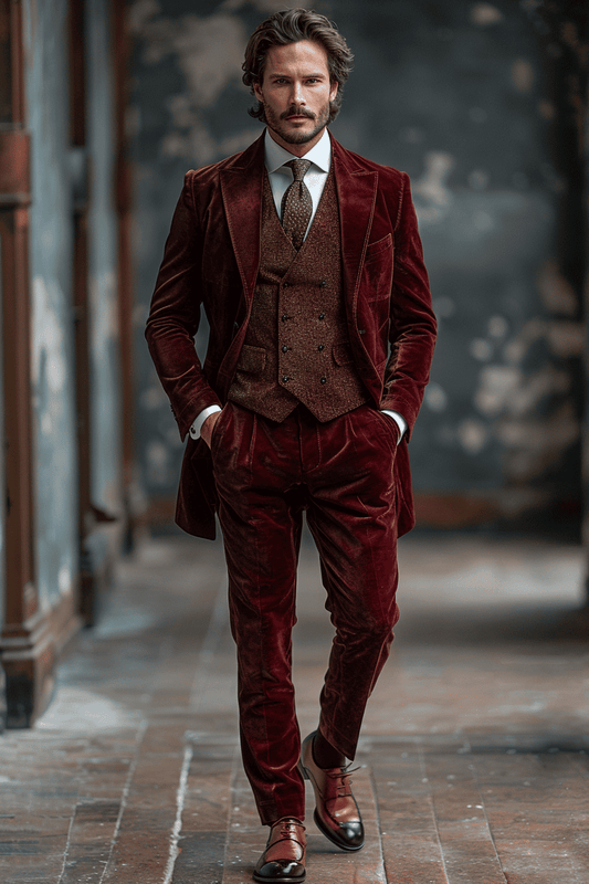 Red Velvet Cocktail Party Suit — Custom Made to Measure
