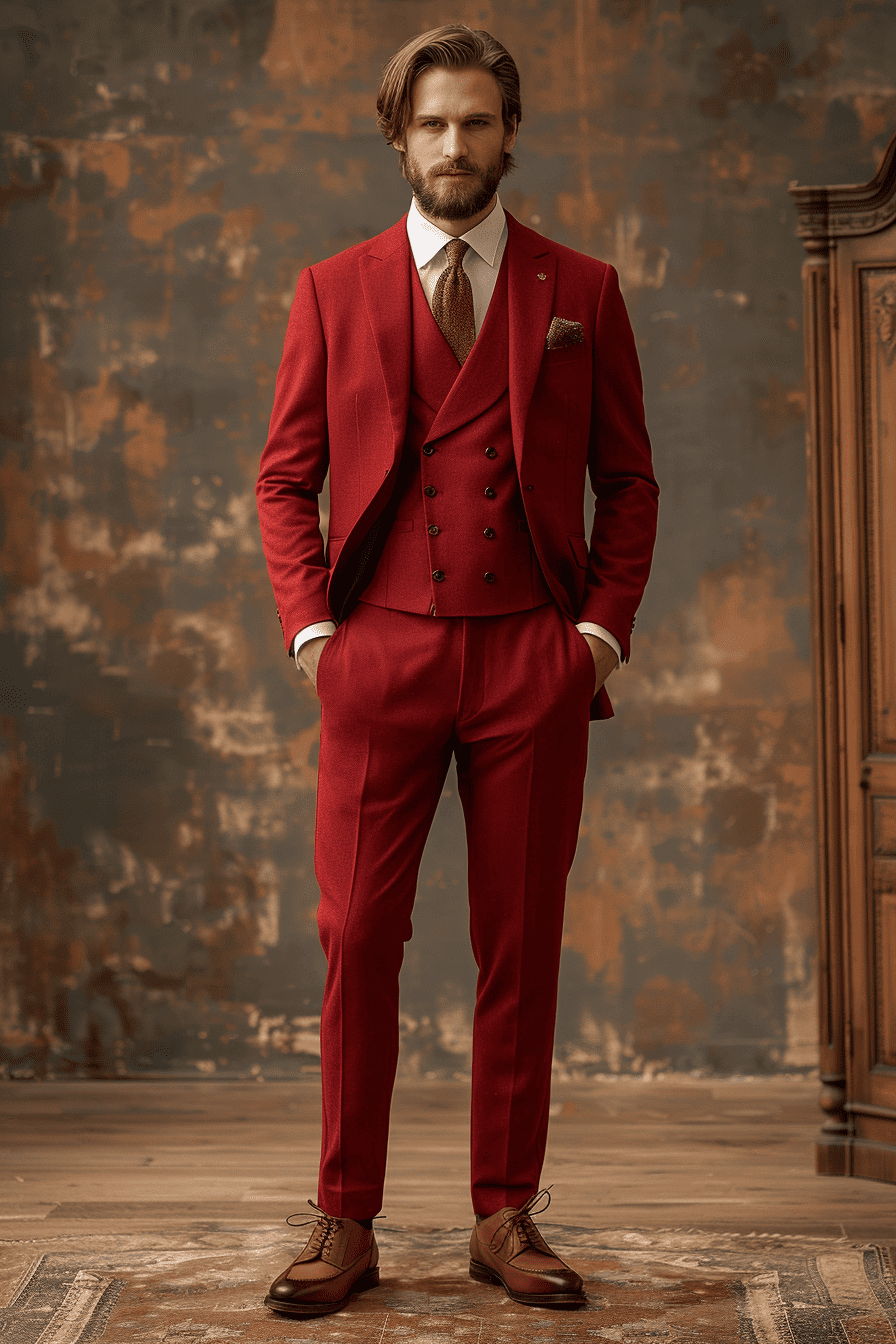 Red Wool Cocktail Party Suit — Custom Made to Measure