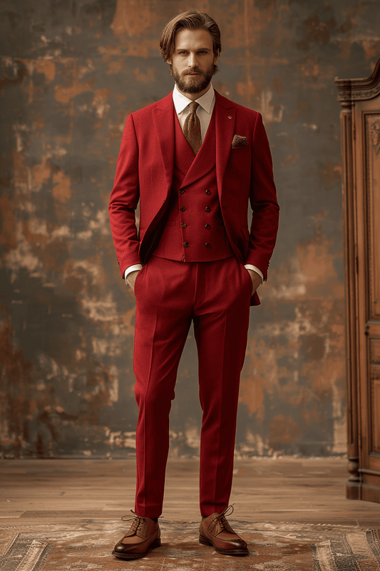Red Wool Cocktail Party Suit — Custom Made to Measure