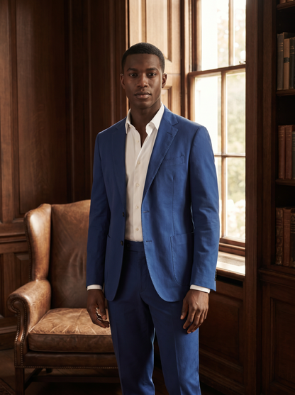 Royal Blue Cotton Suit — Custom Made to Measure - front view