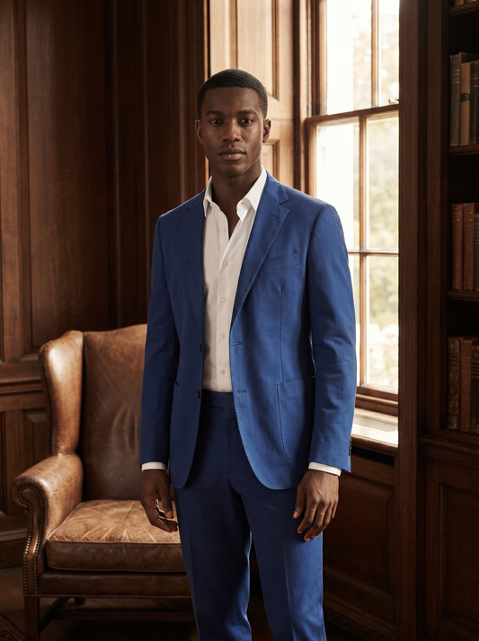 Royal Blue Cotton Suit — Custom Made to Measure - front view