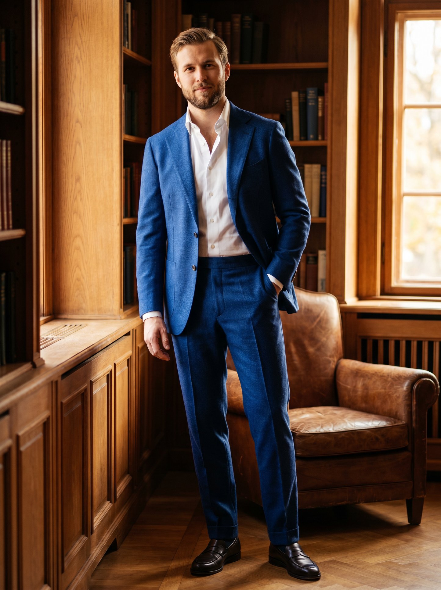 Royal Blue Flannel Suit — Custom Made to Measure - front view