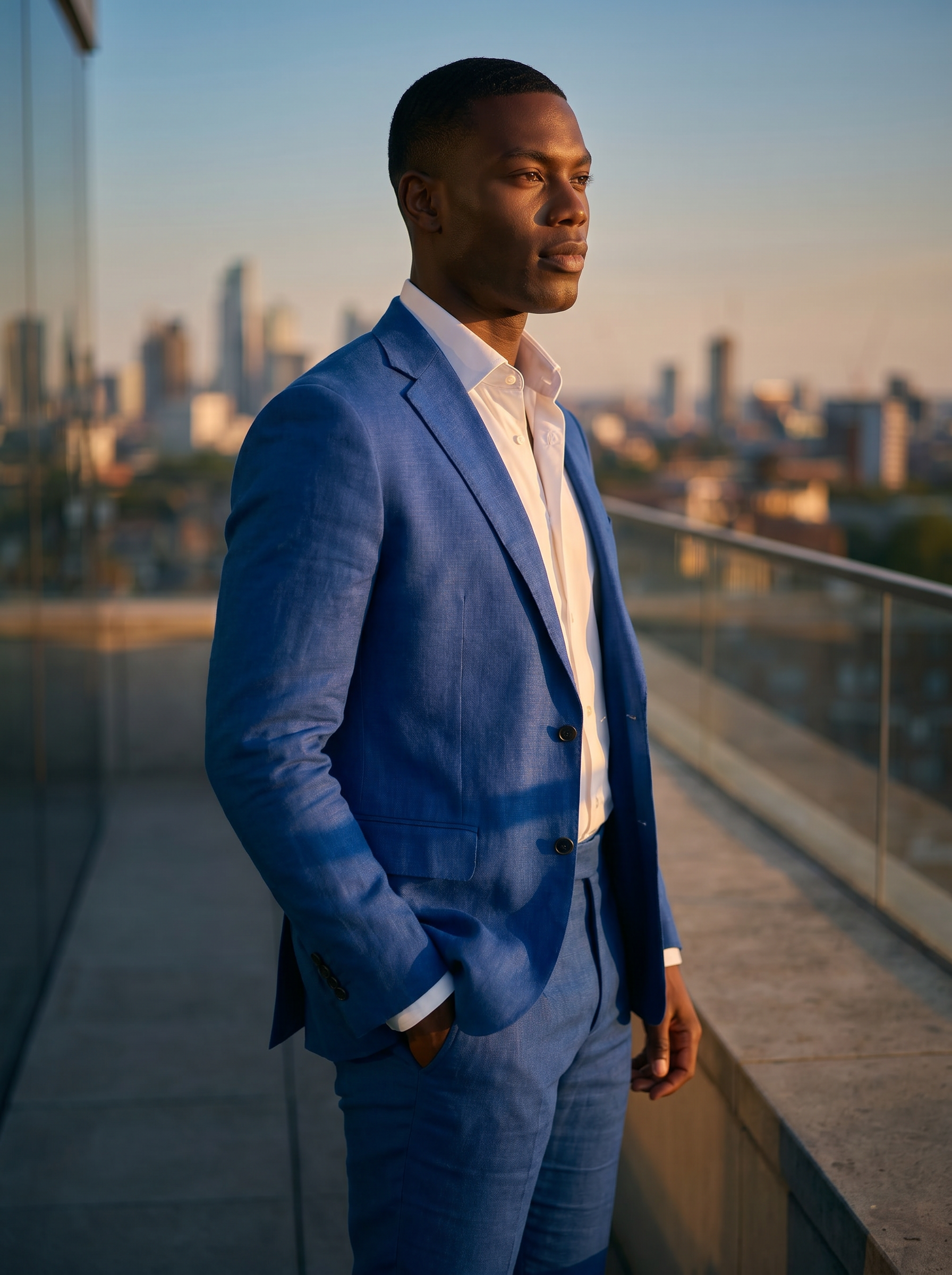 Royal Blue Linen Suit — Custom Made to Measure - side view