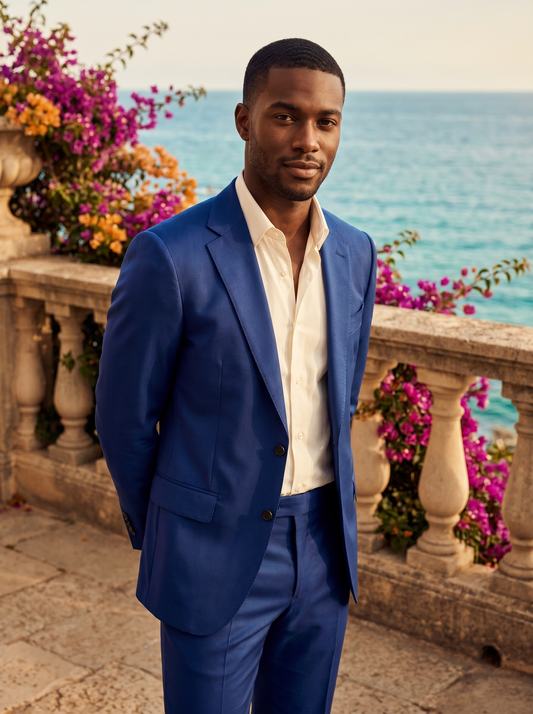 Royal Blue Silk Blend Suit — Custom Made to Measure - front view