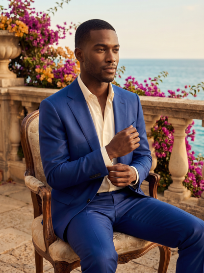 Royal Blue Silk Blend Suit — Custom Made to Measure - seated view