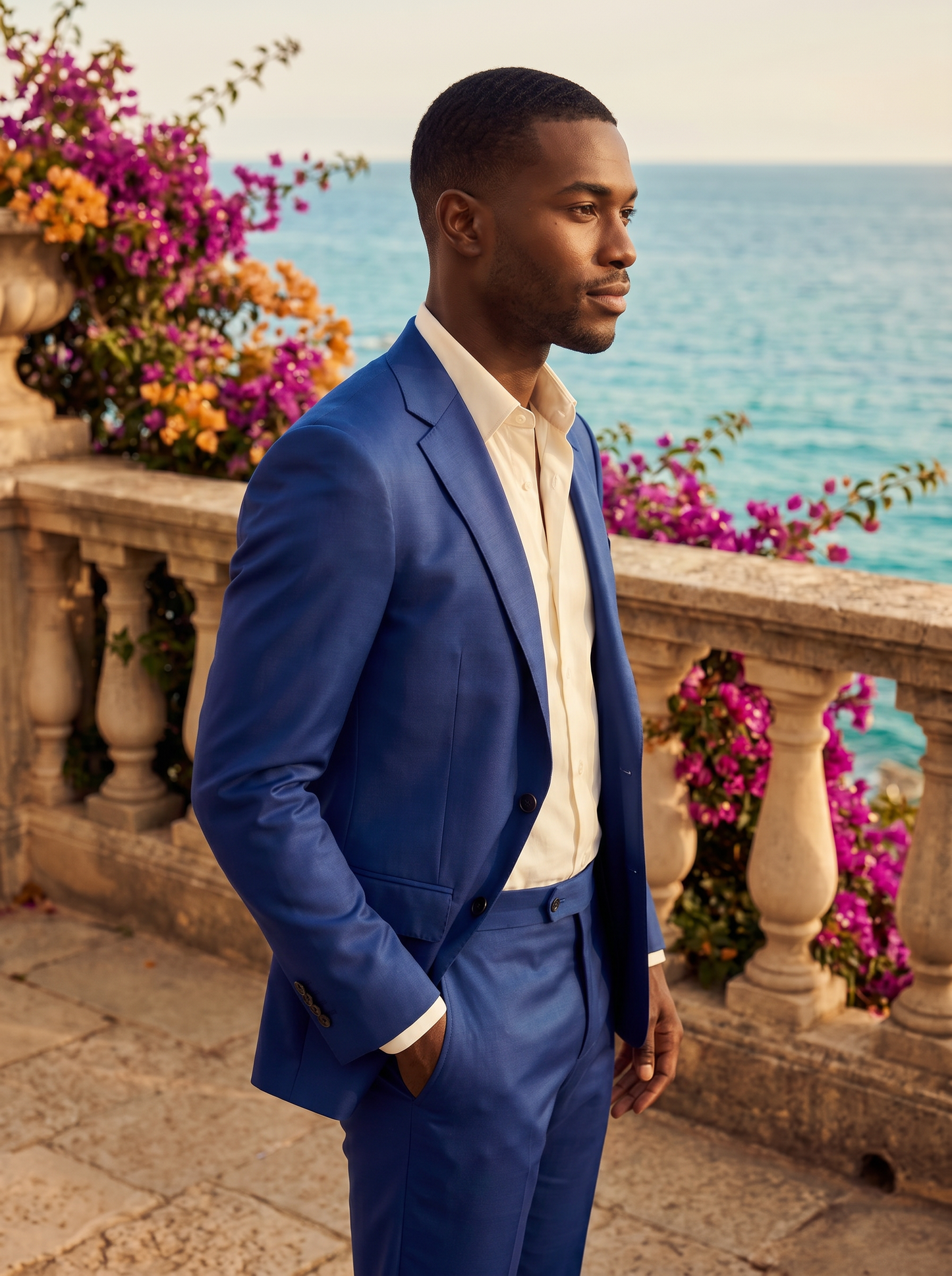 Royal Blue Silk Blend Suit — Custom Made to Measure - side view