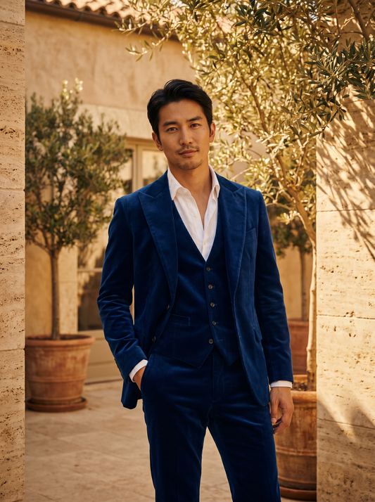Royal Blue Velvet 3-Piece Suit — Custom Made to Measure - front view