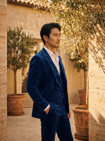 Royal Blue Velvet 3-Piece Suit — Custom Made to Measure - side view