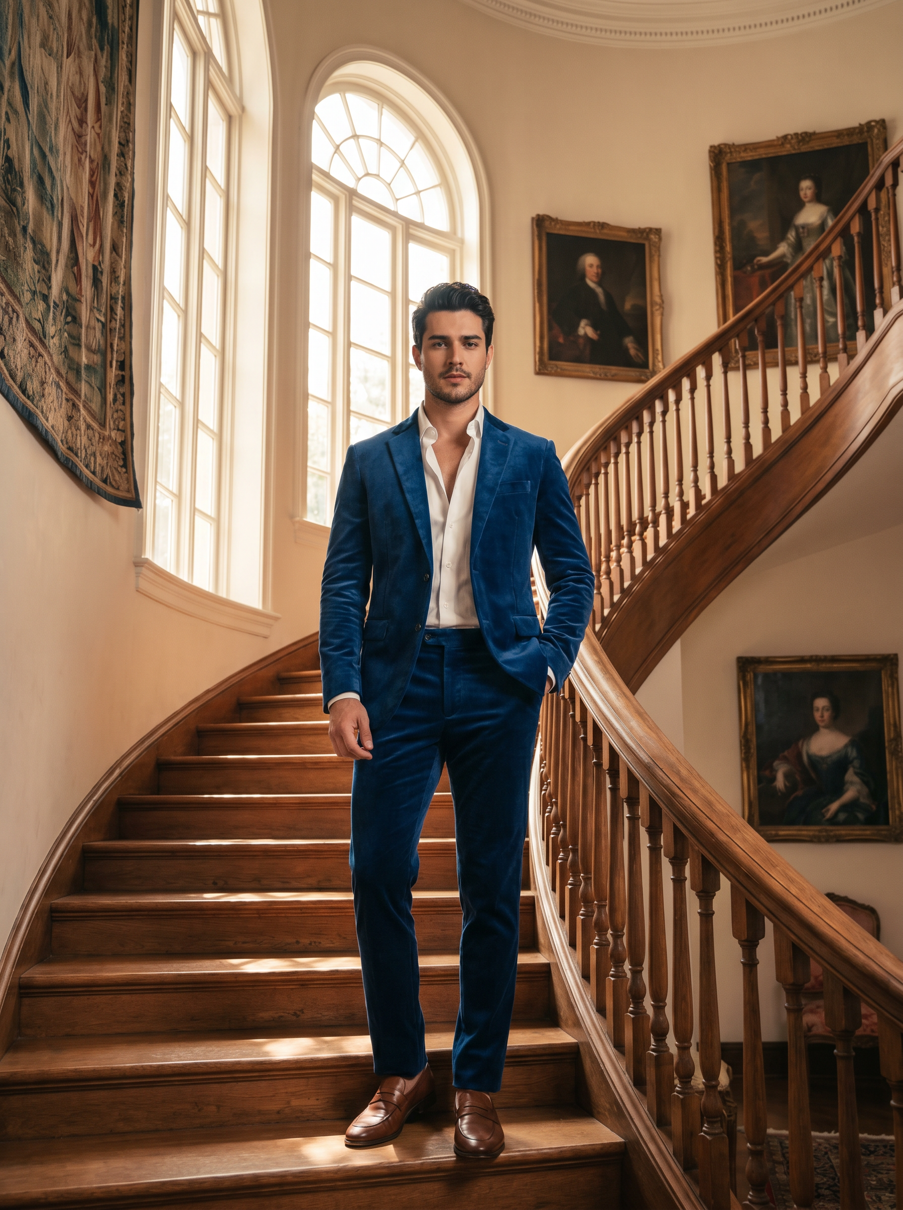 Royal Blue Velvet Groomsmen Suit — Custom Made to Measure - front view