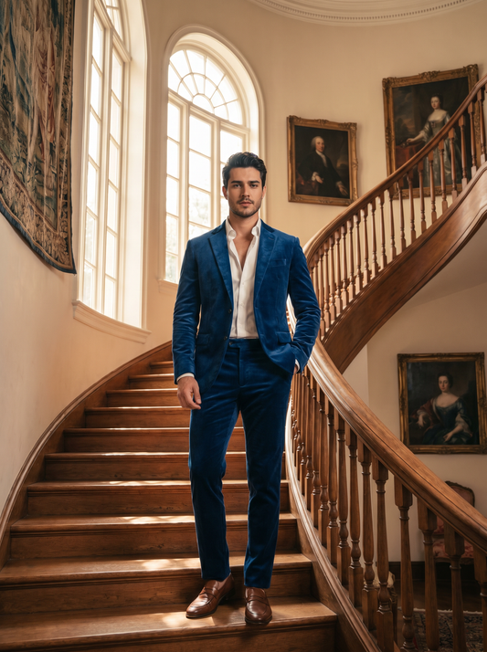 Royal Blue Velvet Groomsmen Suit — Custom Made to Measure - front view