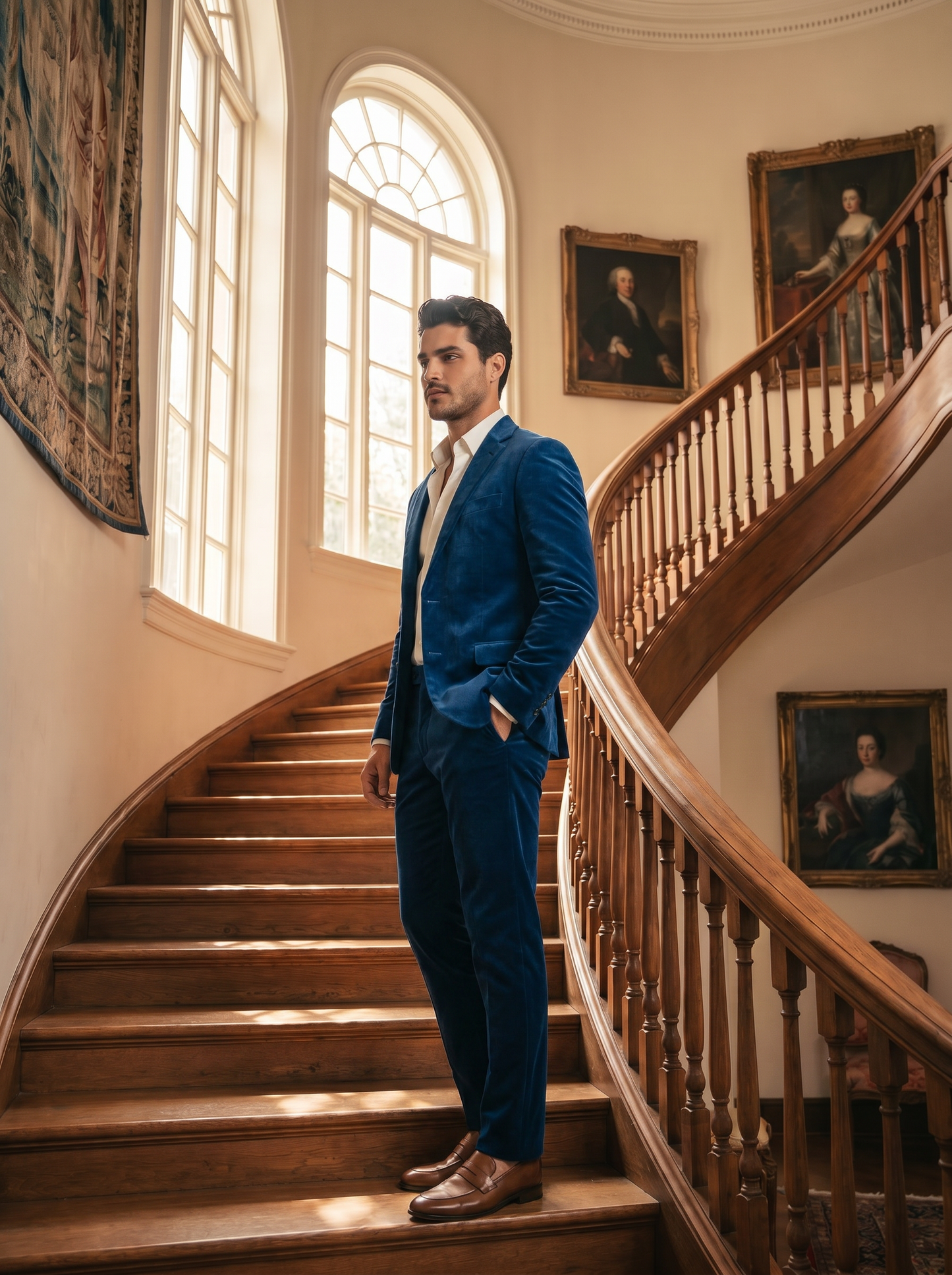 Royal Blue Velvet Groomsmen Suit — Custom Made to Measure - side view