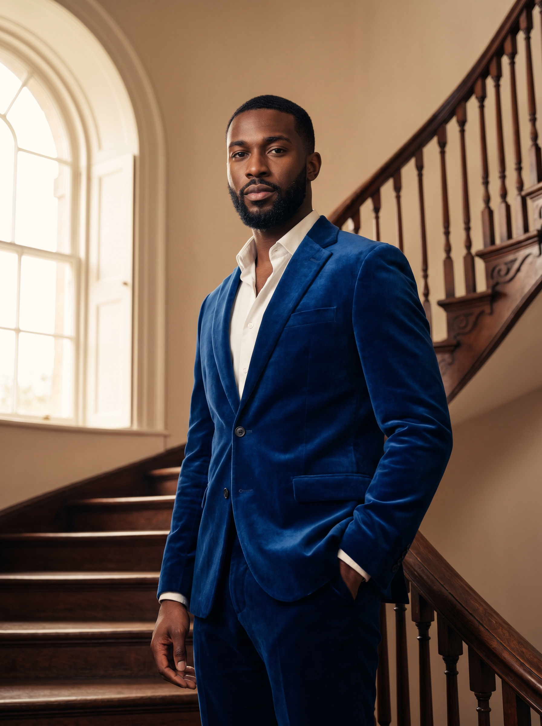Royal Blue Velvet Suit — Custom Made to Measure - front view