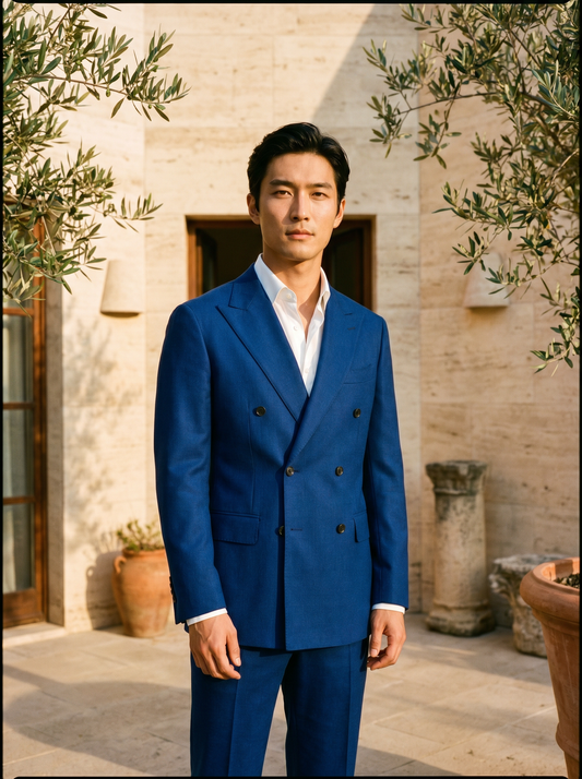 Royal Blue Wool Double Breasted Suit — Custom Made to Measure - front view
