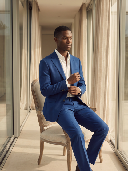 Royal Blue Wool Suit — Custom Made to Measure - seated view