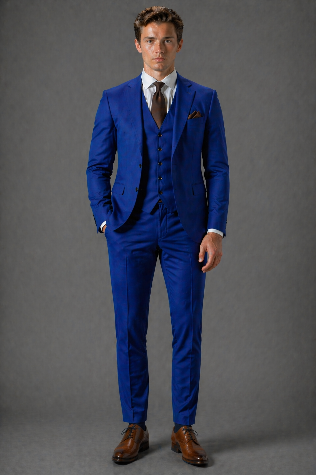 Royal Blue Cotton Slim Fit Suit — Custom Made to Measure