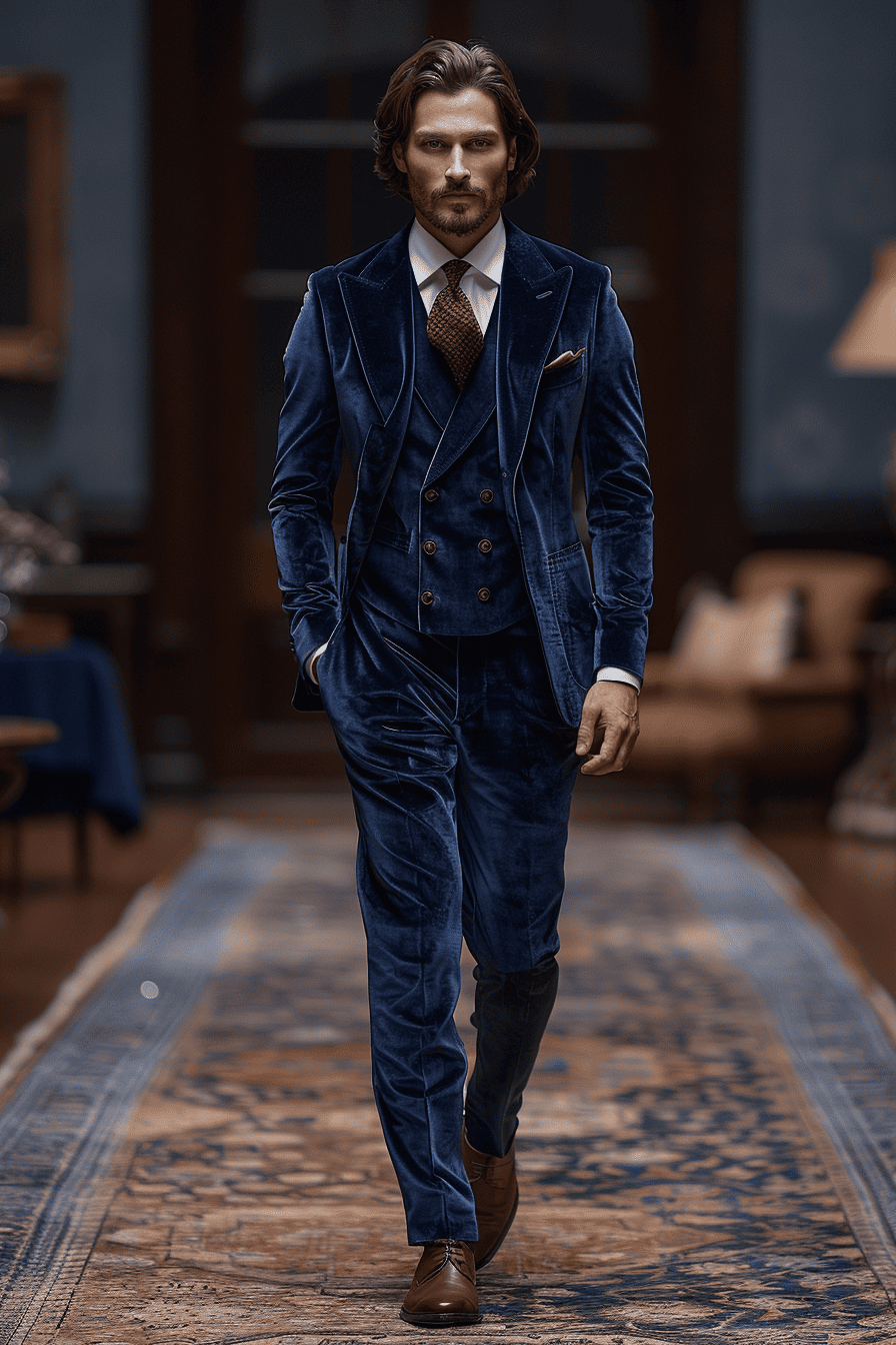 Royal Blue Velvet Cocktail Party Suit — Custom Made to Measure