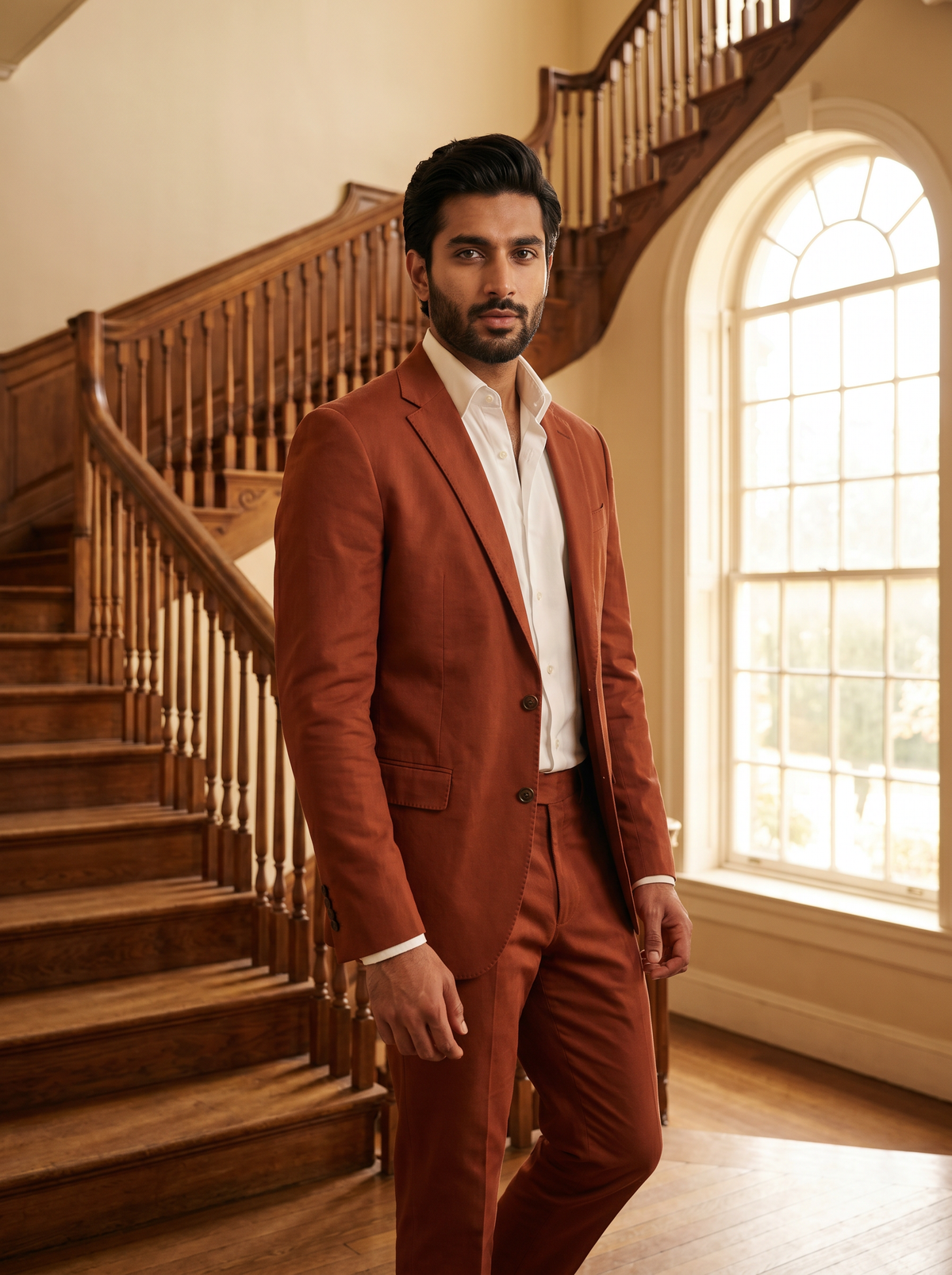 Rust Cotton Groomsmen Suit — Custom Made - front view