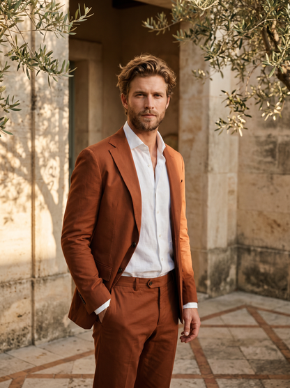 Rust Cotton Suit — Custom Made to Measure - front view