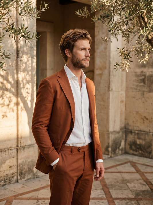 Rust Cotton Suit — Custom Made to Measure - side view
