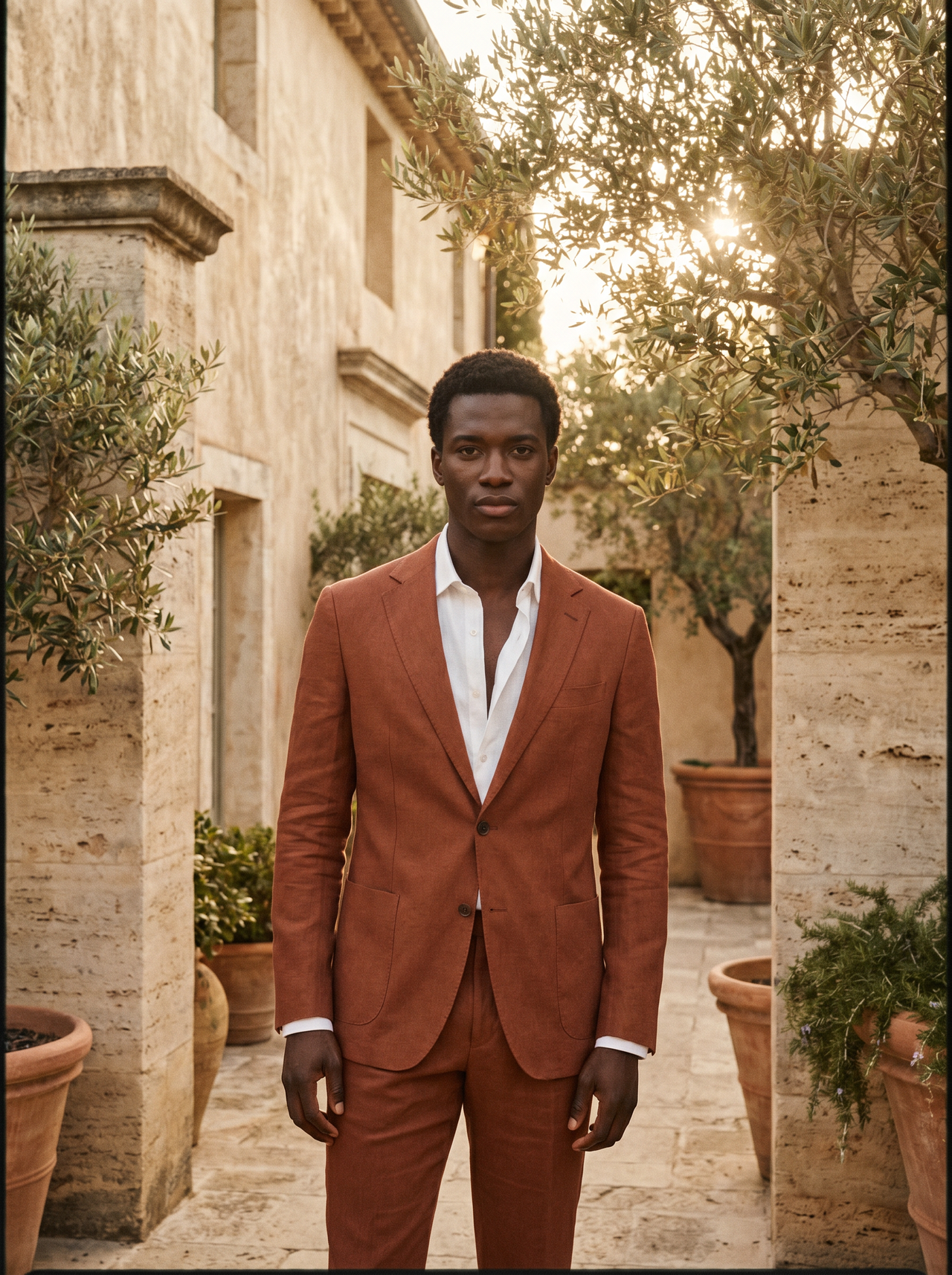 Rust Linen Groomsmen Suit — Custom Made to Measure - front view