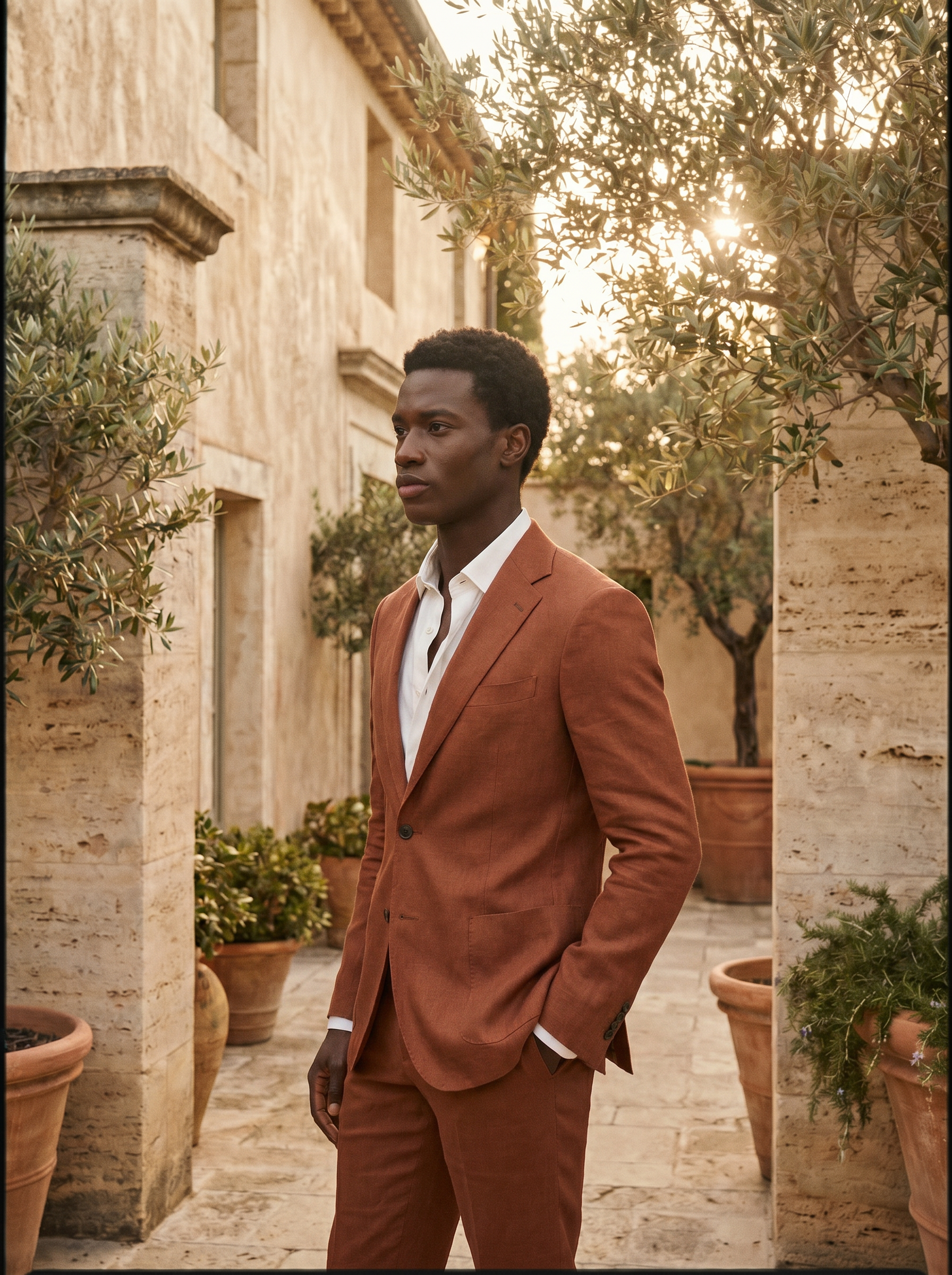 Rust Linen Groomsmen Suit — Custom Made to Measure - side view