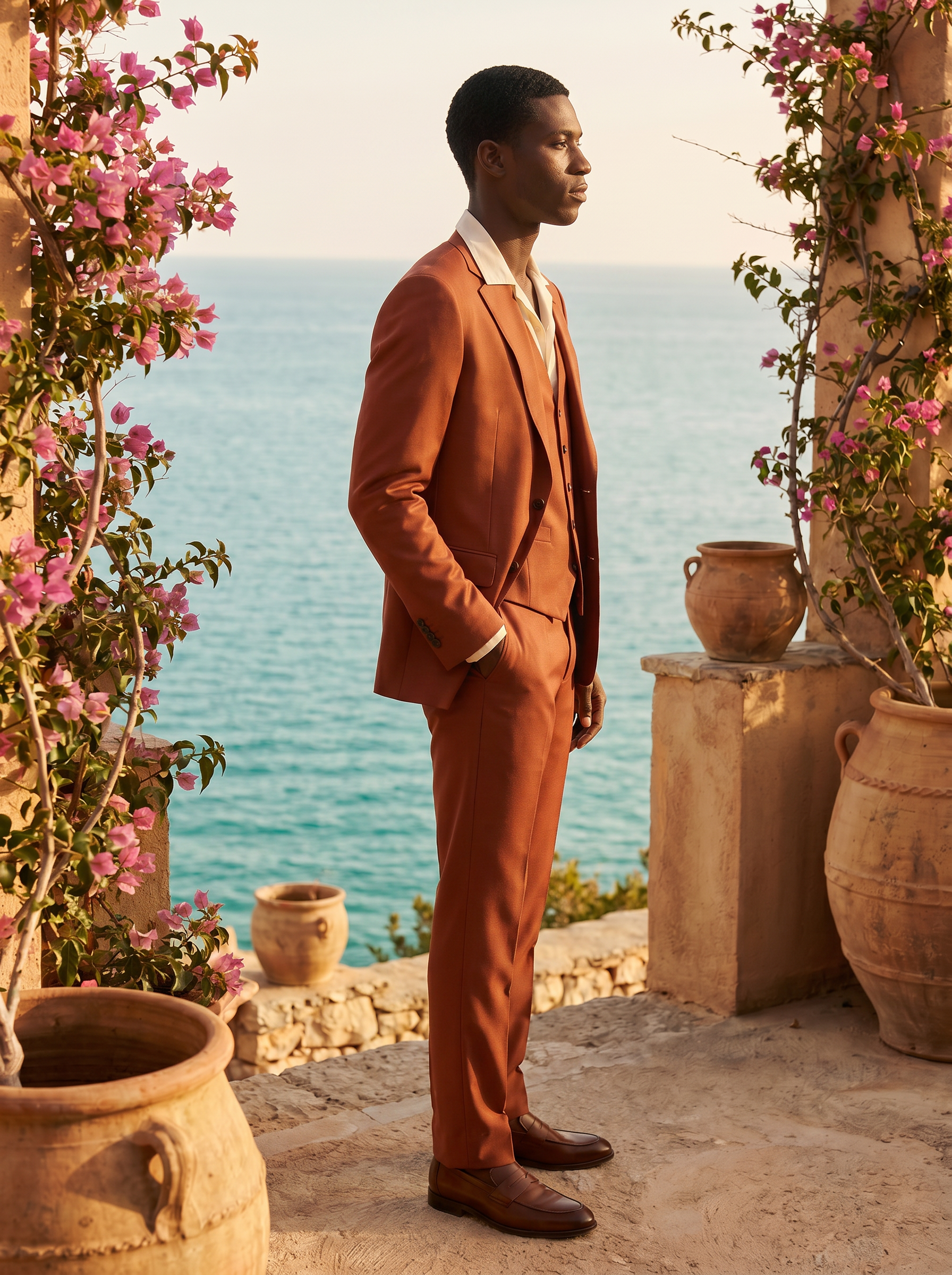 Rust Silk Blend 3-Piece Suit — Custom Made to Measure - side view