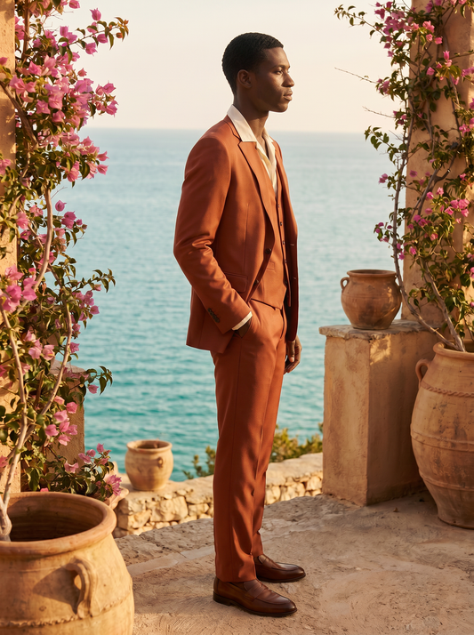 Rust Silk Blend 3-Piece Suit — Custom Made to Measure - side view