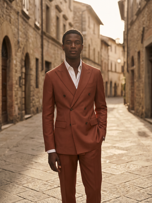 Rust Silk Blend Double Breasted Suit — Custom Made to Measure - front view